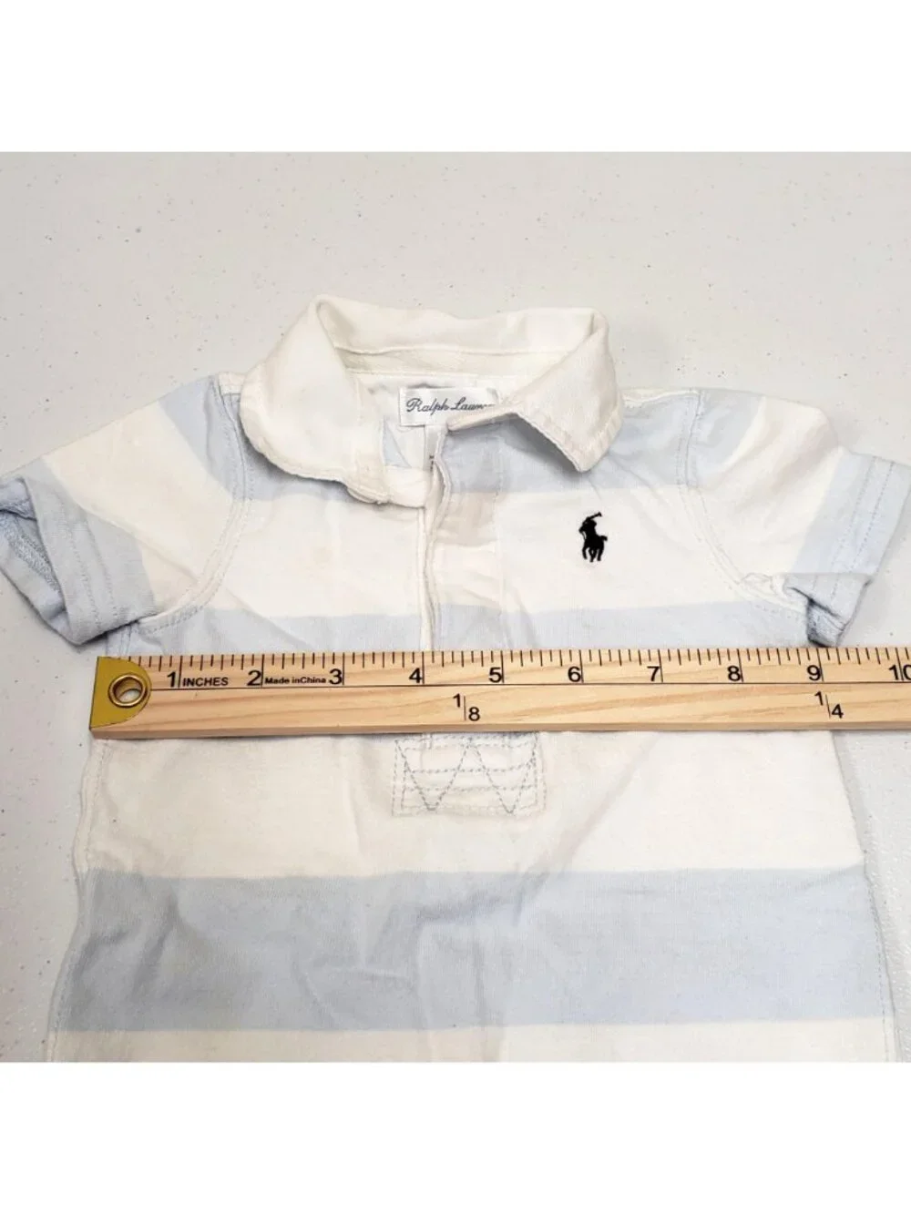 Ralph Lauren Baby Boy Polo Romper Blue White Stripes Size 6 Months